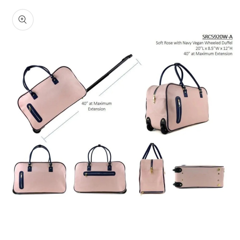 Soft Rose Wheeled Duffel Bag. Rolling Duffel Bags With Wheels.